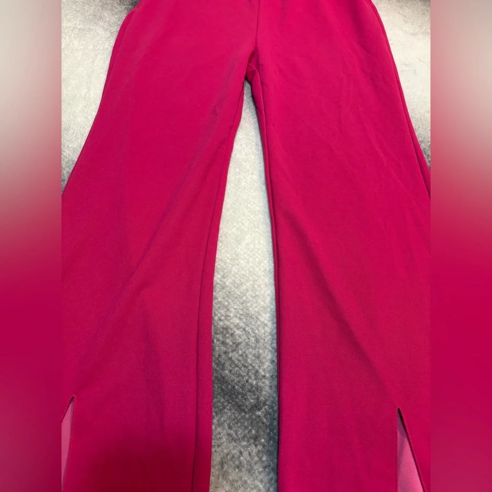 Shein Fuchsia Hot Pink‎ Slit Hem Flare Legged Stretch Sexy Jumpsuit Large 8 10
